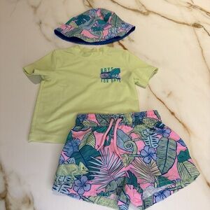 Carter's Green and Pink Rashguard Set with Tropical Print